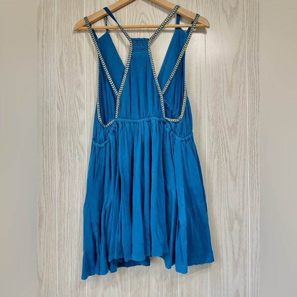 Free People Lovers Cover Turquoise Teal Embroidered Tassel Racerback Dress S/P - Picture 4 of 5